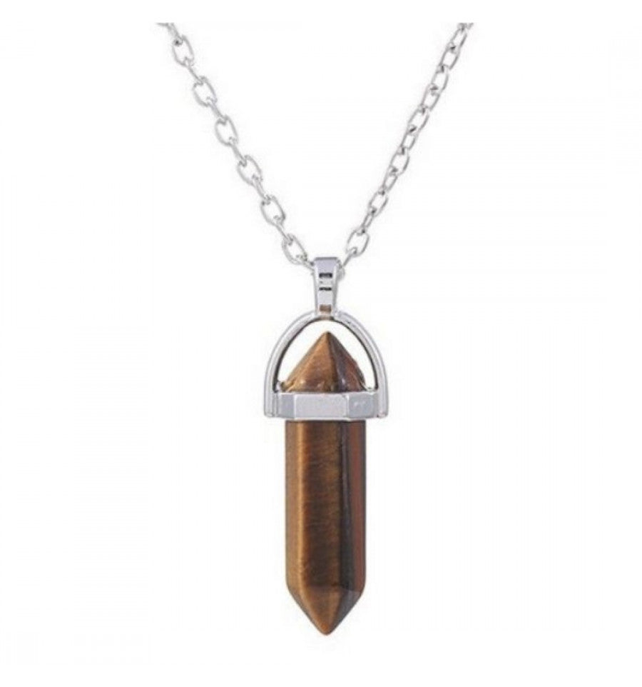 Collier pendentif Oeil de tigre, bijou chakra en pierre naturelle