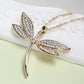 Collier pendentif Libellule, bijou en acier inoxydable doré et zircons naturels