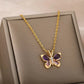 Collier Papillon avec zircons multicolores, bijou en acier inoxydable doré