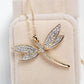 Collier pendentif Libellule, bijou en acier inoxydable doré et zircons naturels
