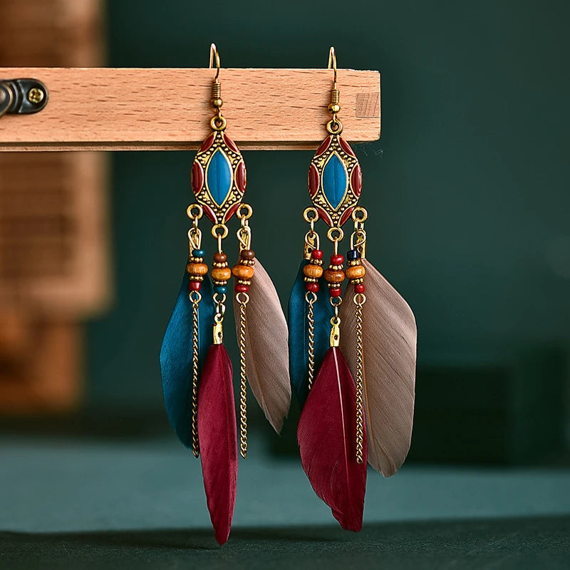 boucles d'oreilles à plumes multicolores