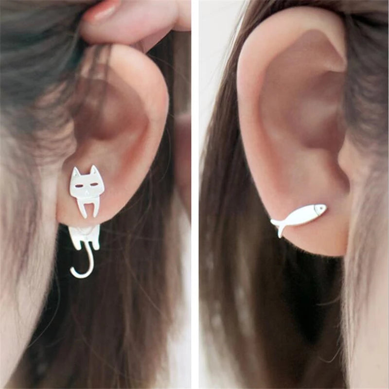 boucles d'oreilles chat et poisson