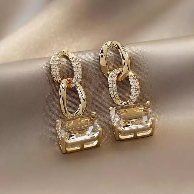 Boucles d'oreilles Cristaux et Zircons blancs, bijou en plaqué or