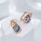 Boucles d'oreilles carrées, zircon multicolore, bijou en plaqué or rose