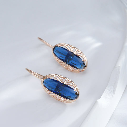 Boucles d'oreilles Zircons bleus, bijou en plaqué or rose