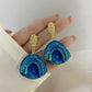 Boucles d'oreilles en pierre bleue, bijou en alliage plaqué or et en pierre naturelle