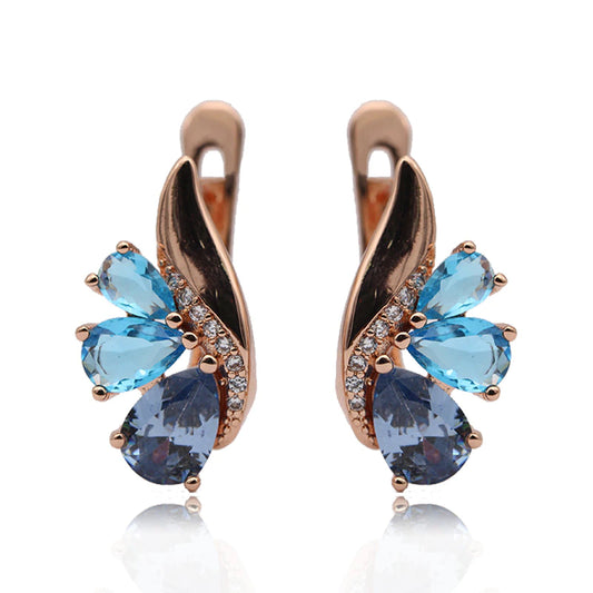 Boucles d'oreilles Zircons blancs et Strass avec dégradé de bleus