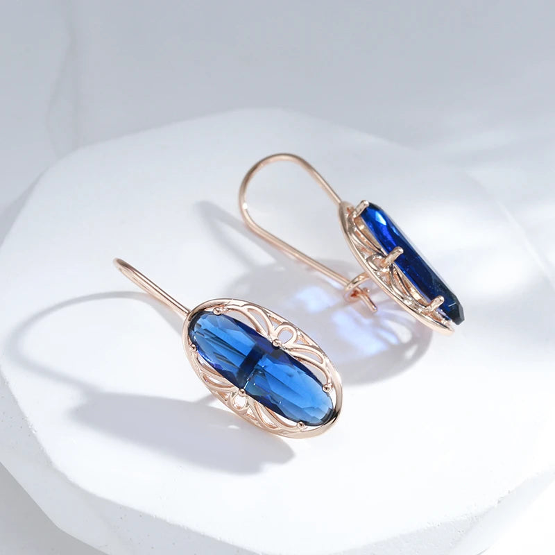 Boucles d'oreilles Zircons bleus, bijou en plaqué or rose