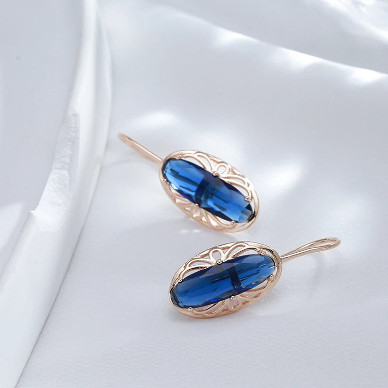 Boucles d'oreilles Zircons bleus, bijou en plaqué or rose