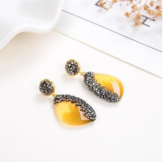 Boucles d'oreilles Goutte cristal jaune avec zircons, bijou en plaqué or