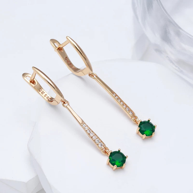 Boucles d'oreilles Zircons blancs et verts, bijou en plaqué or rose