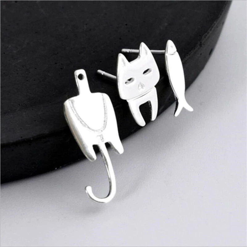 boucles d'oreilles chat et poisson