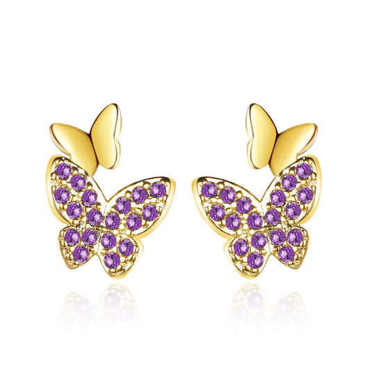 boucles d'oreilles papillons avec zircons mauves