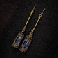 Boucles d'oreilles Rétros avec cristal bleu, bijou en plaqué or