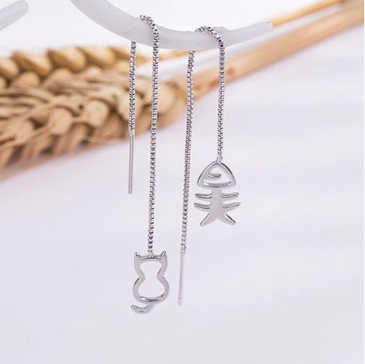 boucles d'oreilles pendantes chat et poisson