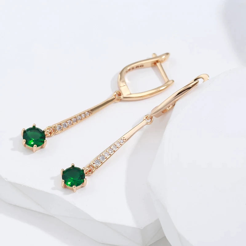 Boucles d'oreilles Zircons blancs et verts, bijou en plaqué or rose