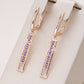 Boucles d'oreilles pendantes Zircons mauves, bijou en plaqué or rose