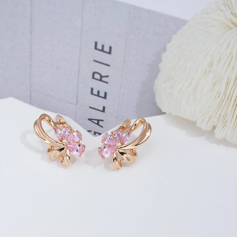 Boucles d'oreilles Zircons roses, bijou en plaqué or rose