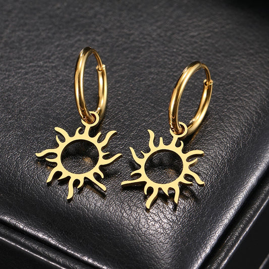 Boucles d'oreilles Soleil, bijou en acier inoxydable doré