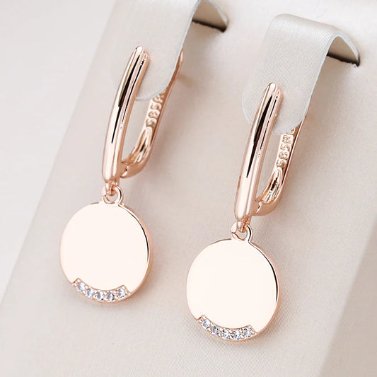 Boucles Disques sertis de zircons, bijou en alliage plaqué or 585 (14 carats), zircons naturels