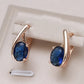 Boucles d'oreilles Zircons bleus, bijou en plaqué or rose