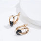 Boucles d'oreilles Courbe élégante & zircon noir, bijou en alliage plaqué or 585 (14 carats) et en zircons naturels