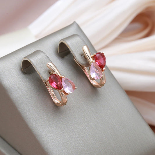 Boucles d'oreilles Zircons rouges et roses, bijou en plaqué or rose