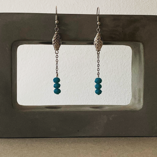 Boucles d'oreilles avec perles turquoises, bijou en acier inoxydable