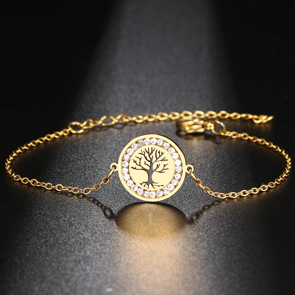 bracelet arbre de vie avec zircons blancs