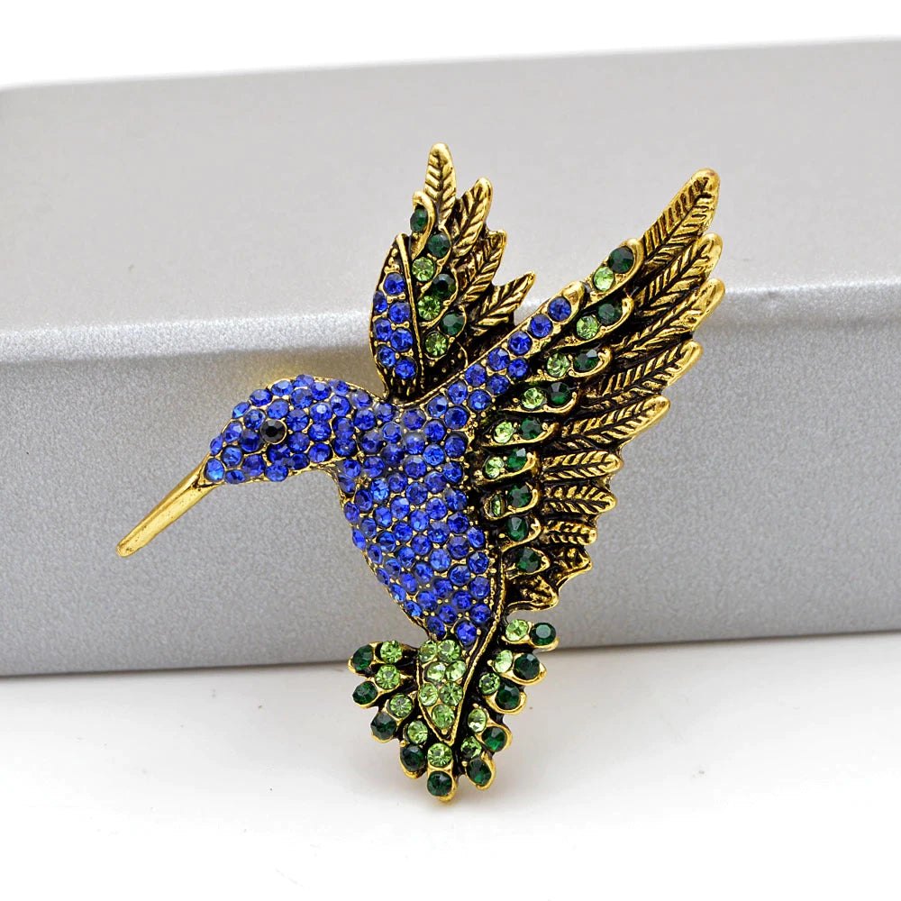 Broche Colibri, bijou en zircons et en émail