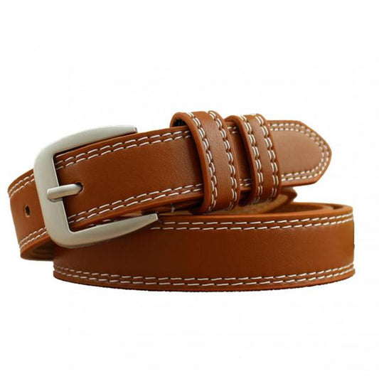 Ceinture fine, brun clair, en cuir véritable