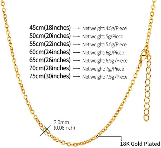 Chaîne de collier en acier inoxydable, maille forçat 3x2 mm, couleur or jaune