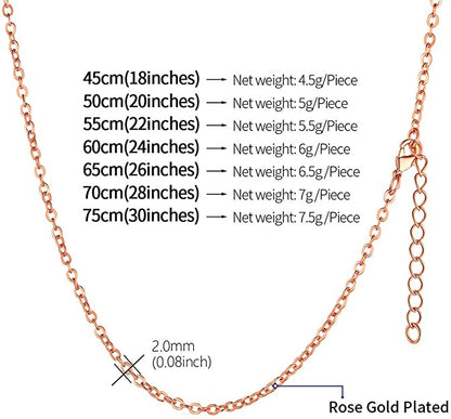 Chaîne de collier en acier inoxydable, maille forçat 3x2 mm, couleur or rose