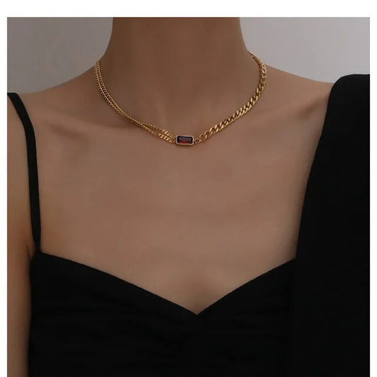 Collier pierre de cristal marron, bijou en acier inoxydable doré