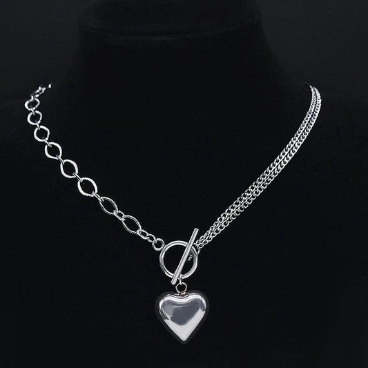 Collier tendance Coeur, bijou en acier inoxydable argenté