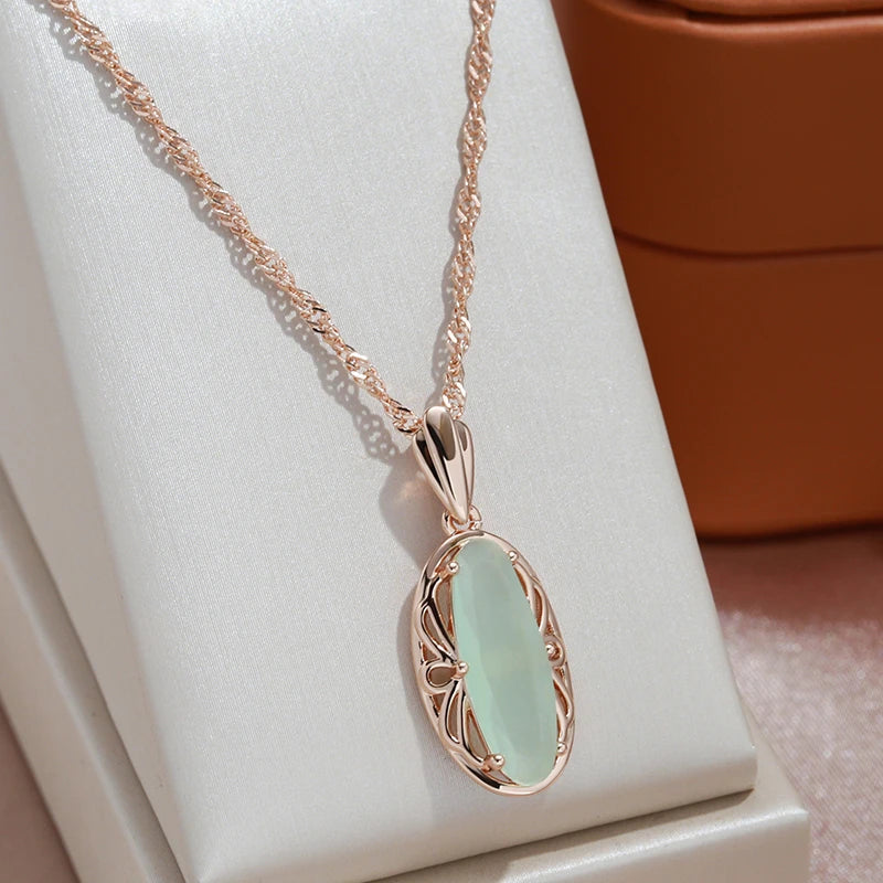 Collier Zircon vert clair, bijou en plaqué or rose