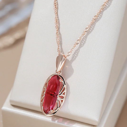 Collier Zircon rose foncé, bijou en plaqué or rose