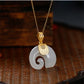 Collier Éléphant en jade blanc, bijou en plaqué or et en pierre naturelle
