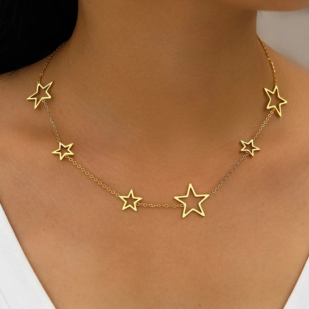 Collier Étoiles, bijou en acier inoxydable doré