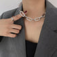 Collier ras-du-cou Maillons XL avec Zircons, bijou en acier inoxydable argenté