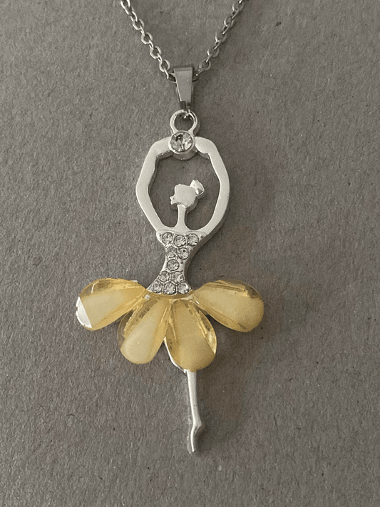 Collier pendentif Ballerine avec strass, jaune, bijou en acier inoxydable