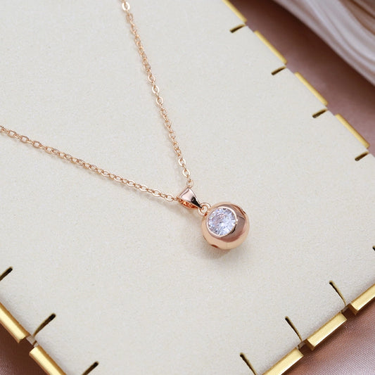 Collier Boule avec Zircon blanc, bijou en plaqué or rose