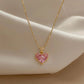 Collier Coeur avec zircon rose, bijou en alliage plaqué or