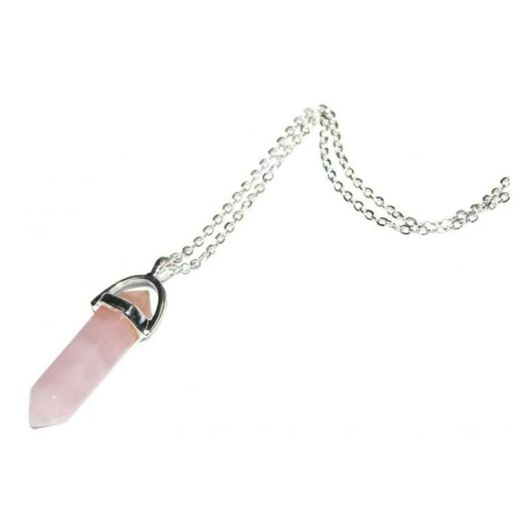 Collier pendentif Quartz rose, bijou chakra en acier inoxydable