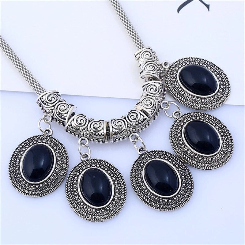 Parure de bijoux bohème chic en Jaspe noire, bijoux en pierre naturelle