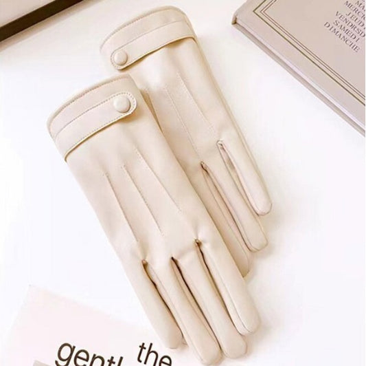 gants en cuir beige