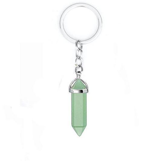 Porte-clés en acier inoxydable avec pendentif chakra en pierre naturelle Aventurine verte